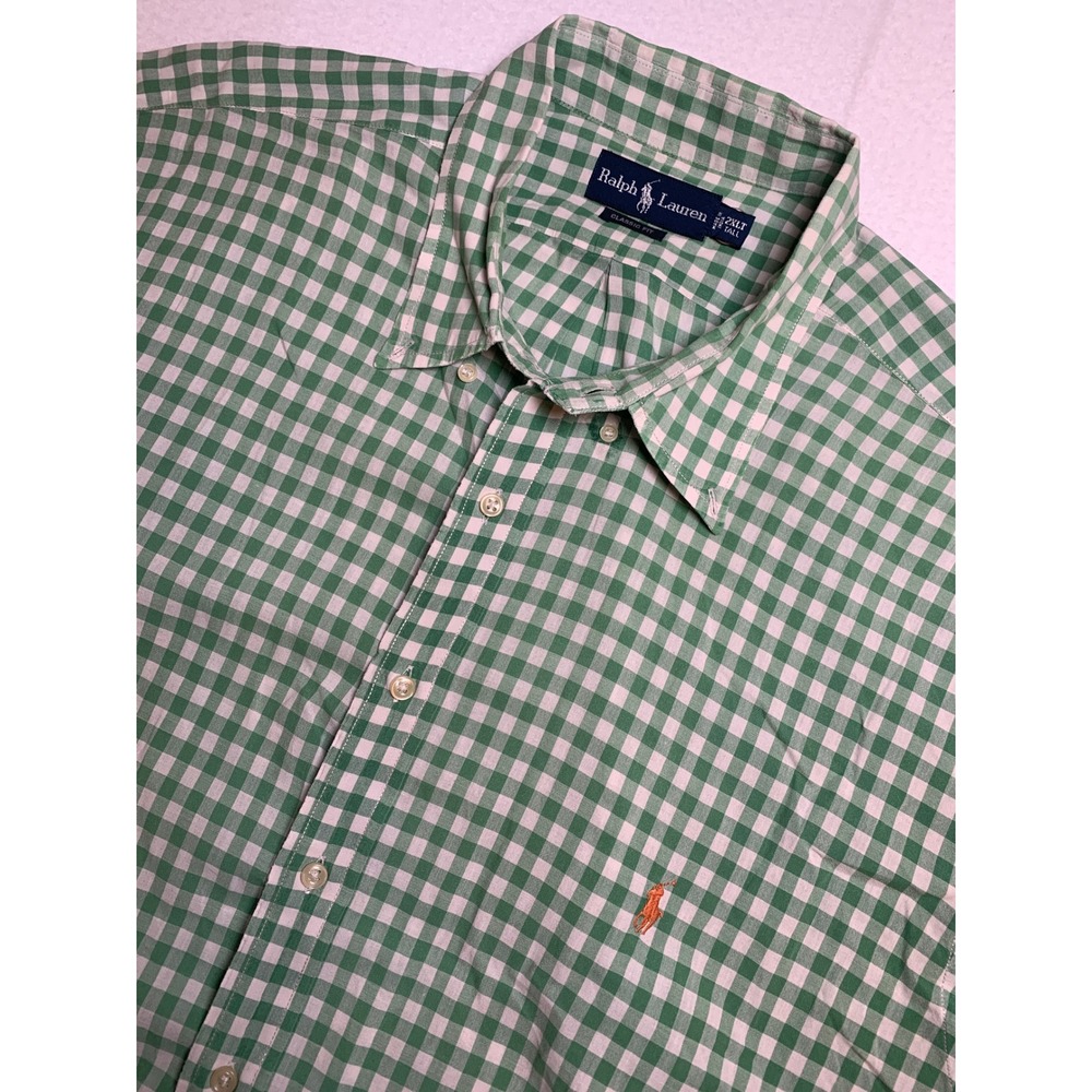 Ralph Lauren Green and White Gingham Button-Down Shirt